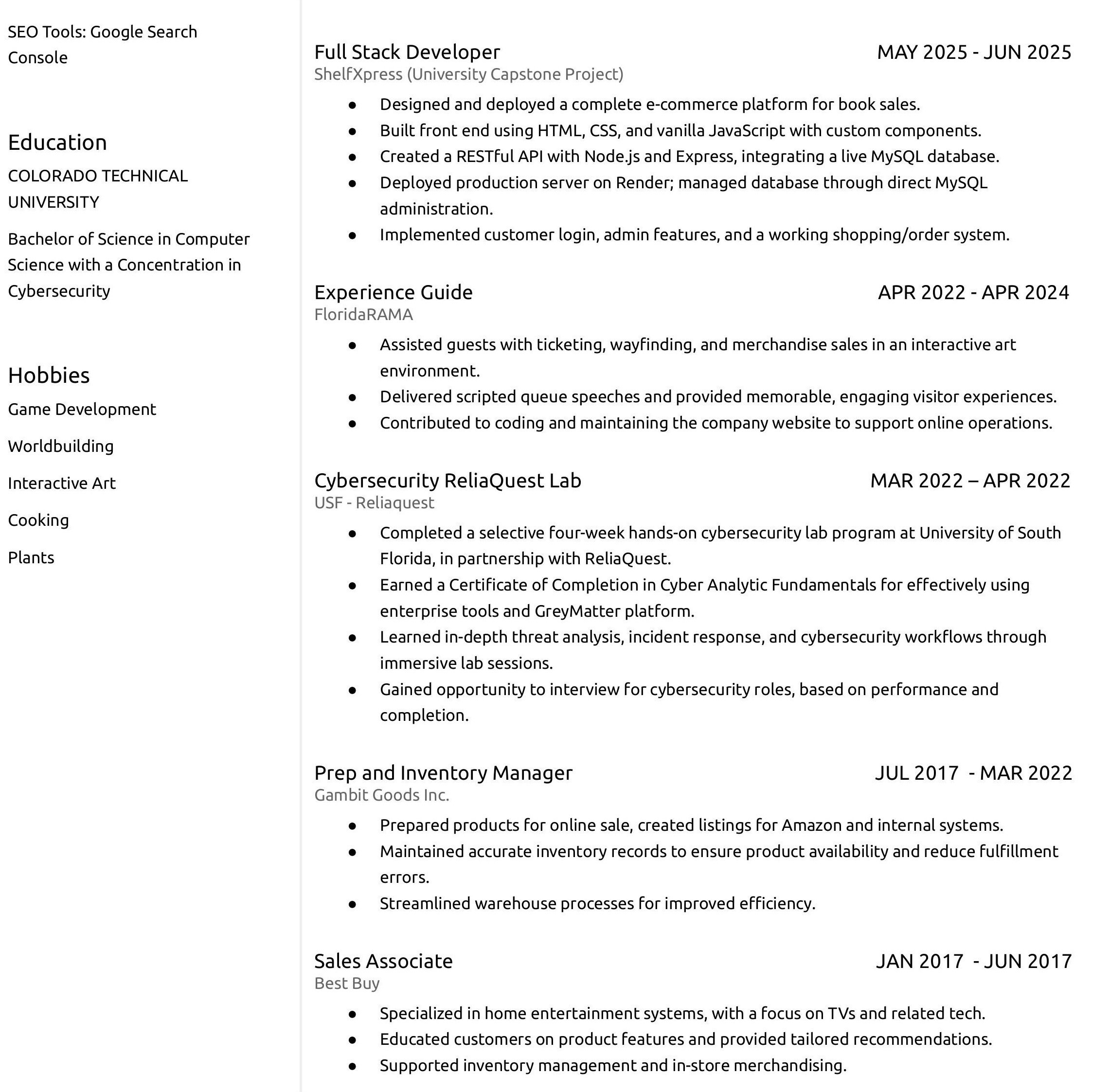 Resume page 2